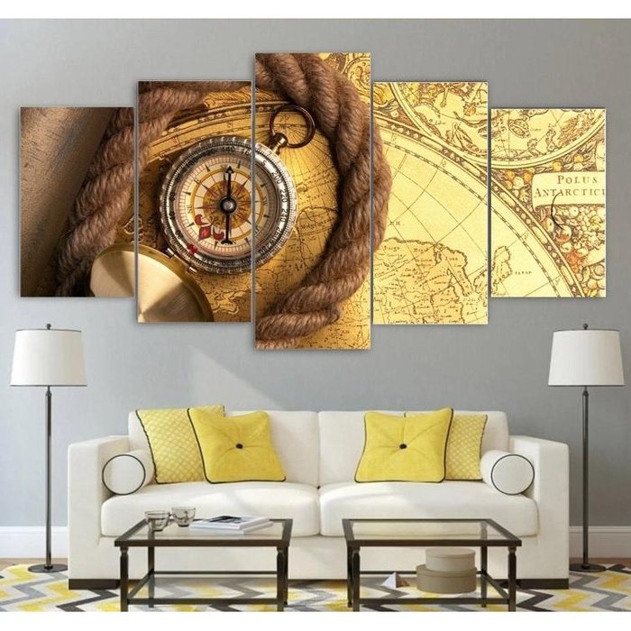 Vintage Compass Map Wall Art Canvas Painting Framed