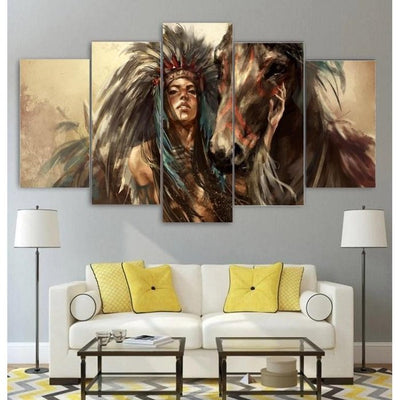 Woman Native War Horse Wall Art Canvas Painting Framed