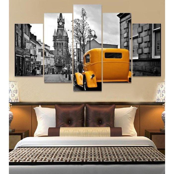 Yellow Cab Wall Art Canvas Painting Framed