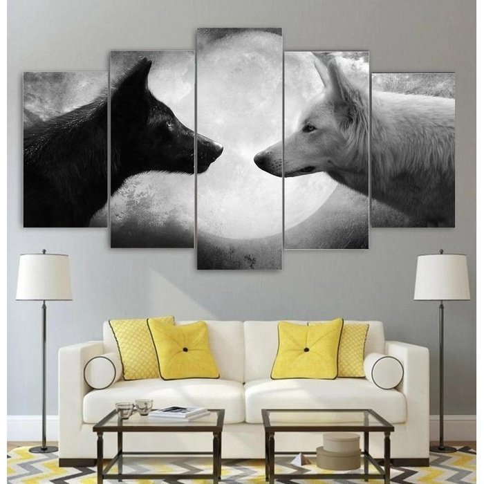 Ying Yang Wolf Moon Wall Art Canvas Painting Framed